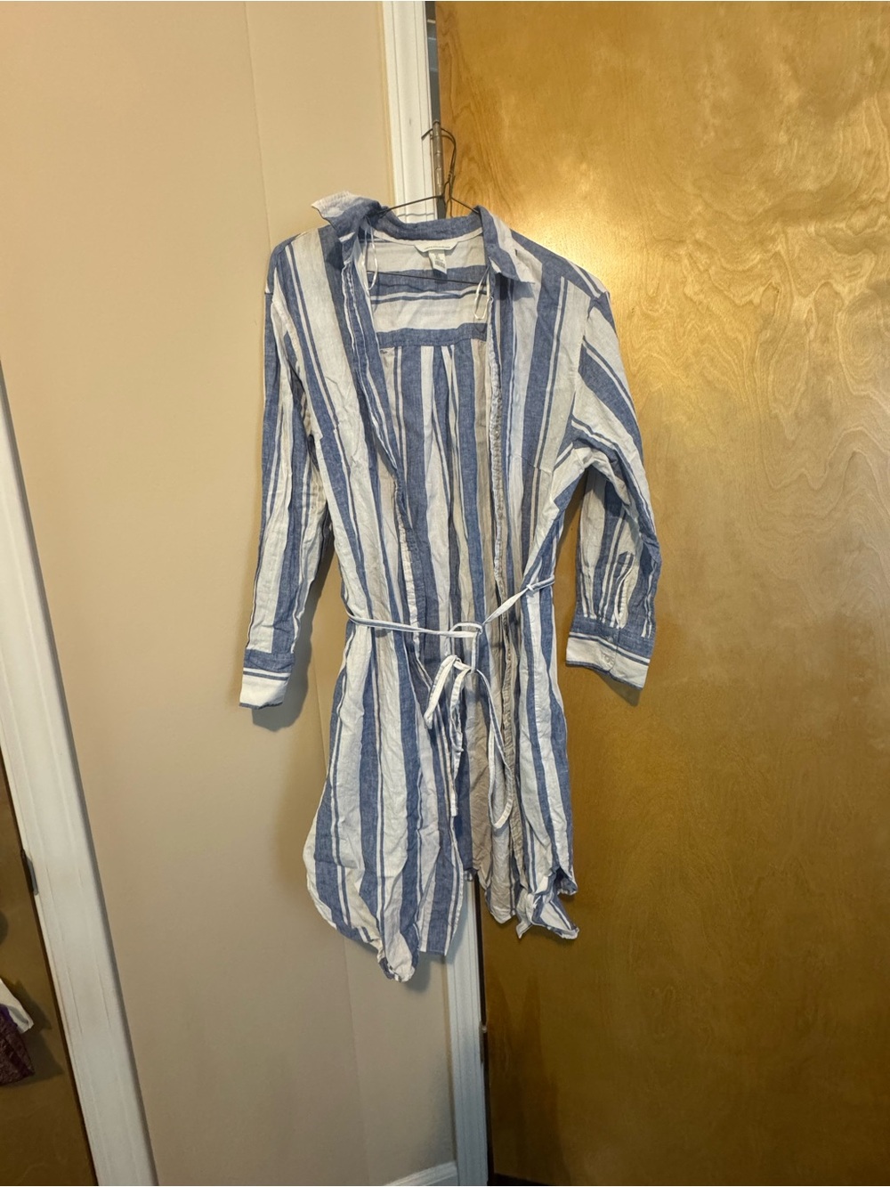 H&M Blue and White Linen-Blend Striped Shirt